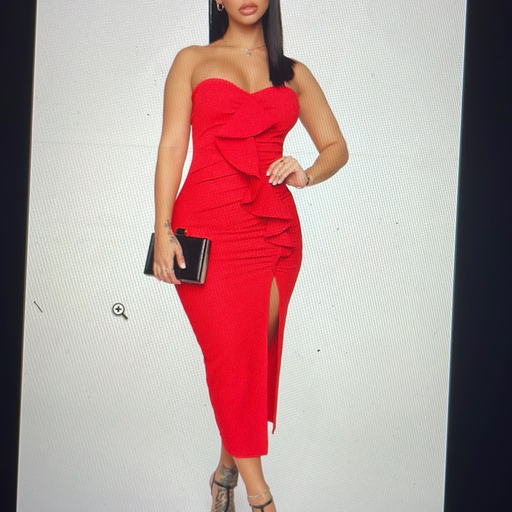 Red halter dress